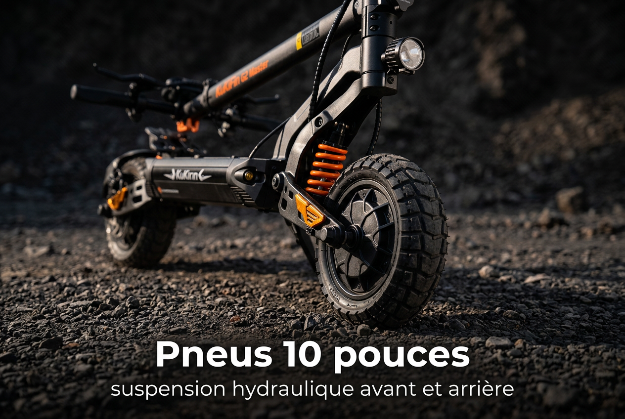 Pneus 10 pouces et suspension hydraulique de la Kukirin G2 Master - SteedyTrott.com