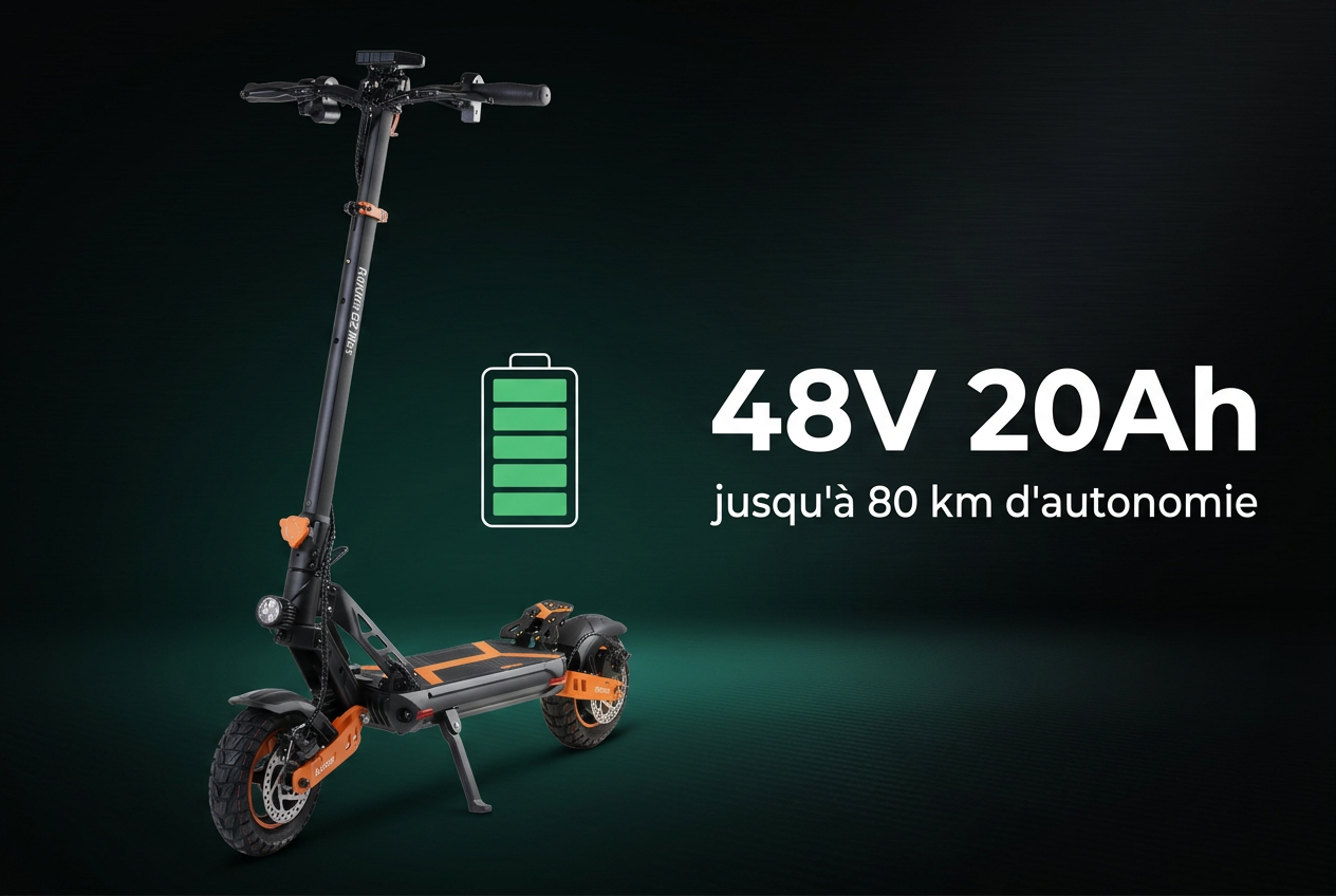Batterie 48V 20Ah de la Kukirin G2 Max, 80 km d'autonomie - SteedyTrott.com