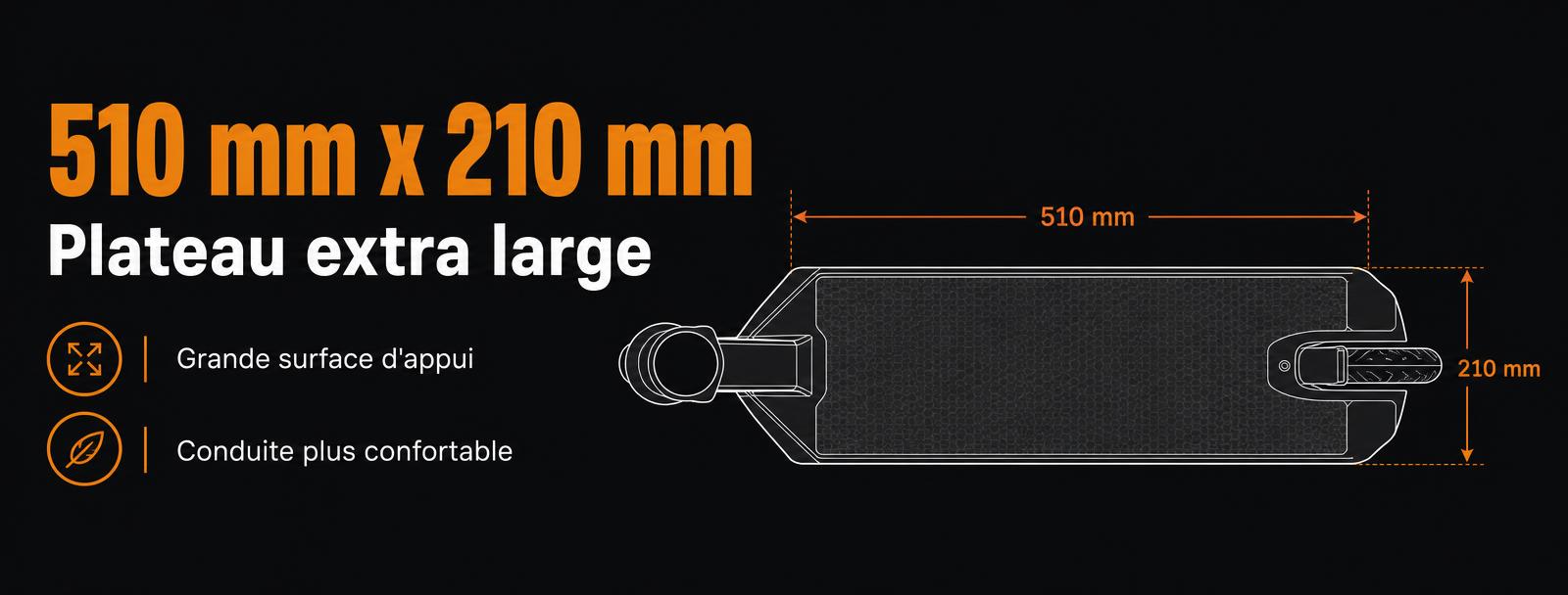 Plateau 510 x 210 mm de la Kukirin G4 - SteedyTrott.com