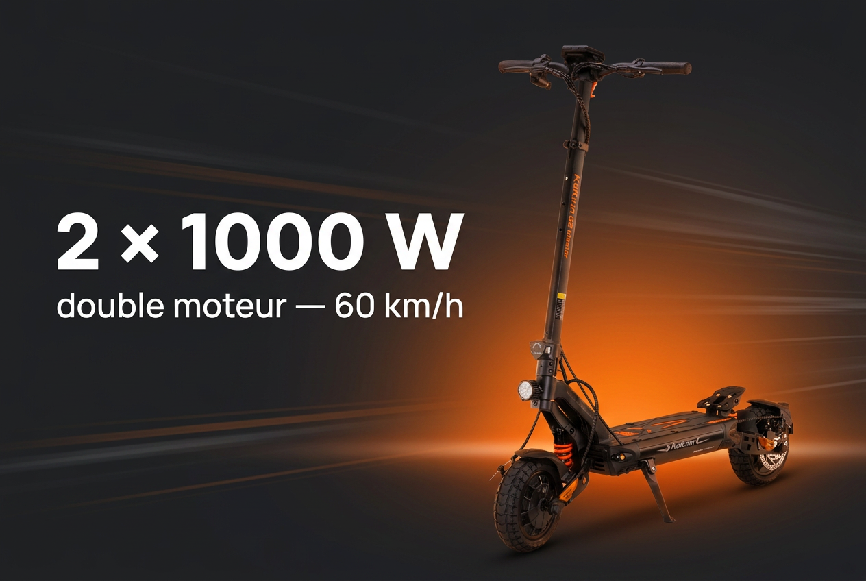 Double moteur 2 x 1000 W de la Kukirin G2 Master, 60 km/h - SteedyTrott.com